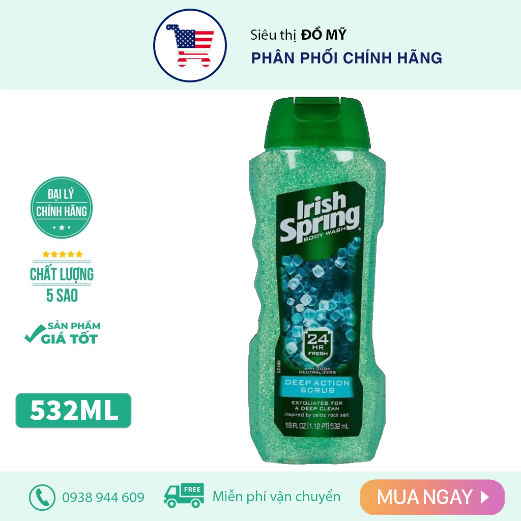 Sữa tắm gội irish spring body wash 532ml hạt cát hương thơm dịu nhẹ hàng nhập mỹ
