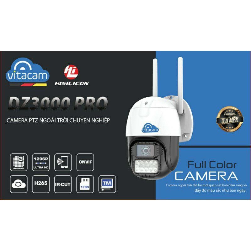 Camera ngoài trời vitacam dz3000 pro 2022- 3.0mpx 1296p ultra hd - hàng chính hãng mẫu ,mới 2022