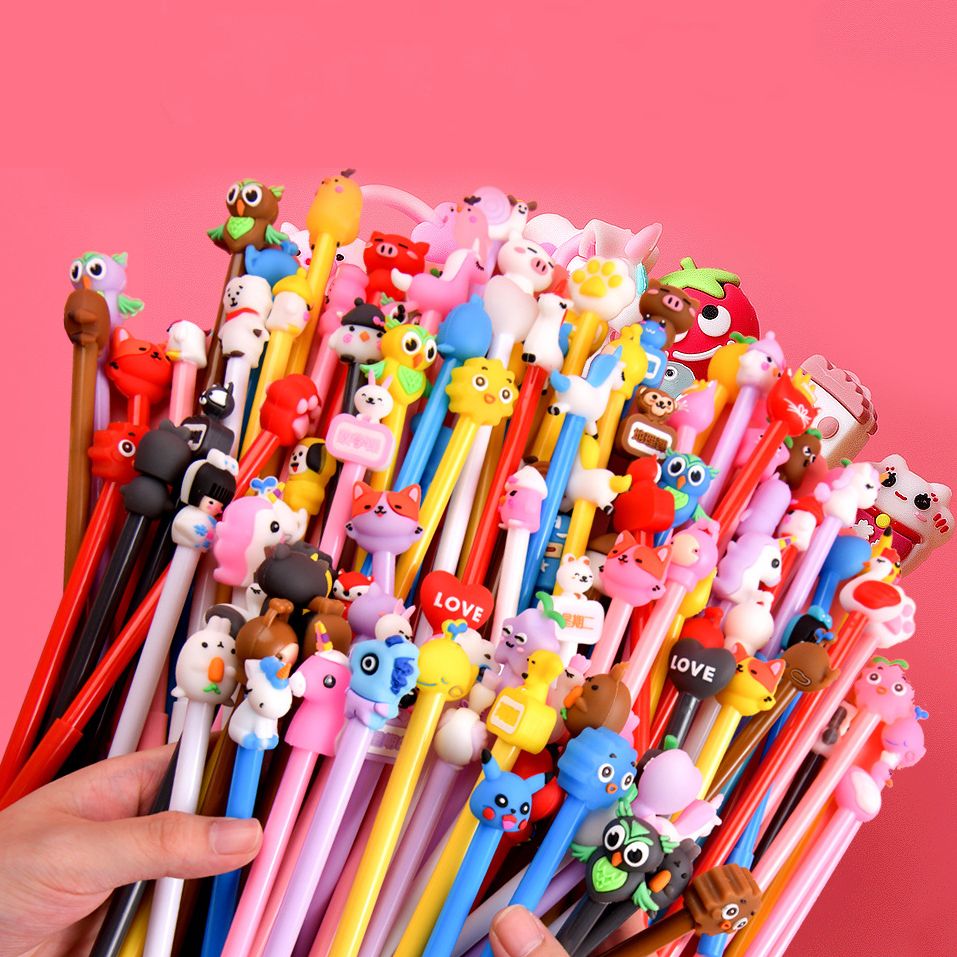 Set 20 bút gel đầu thú 3D mực xanh/tím mix nhiều mẫu siêu xinh (tặng kèm túi zip)