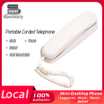 Bisofice Điện thoại cố định để bàn mini có dây Điện thoại cố định có thể treo tường Hỗ trợ chức năng Tắt tiếng/Tạm dừng/Quay số lại