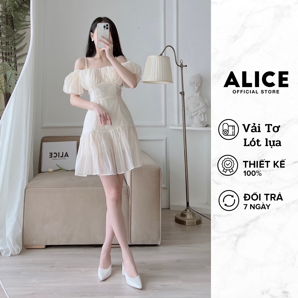 Váy Tiểu Thư Trễ Ngực Tay Bồng ALICE Thiết Kế 2 Dây Phối Nhún Ngực Sang Chảnh Kiểu Dáng Xòe Nhẹ Đứng Form V788