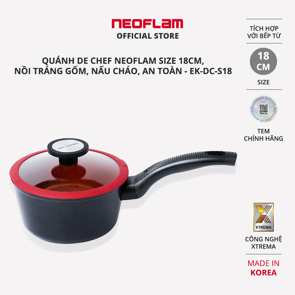 Quánh de chef neoflam size 18cm, nồi tráng gốm, nấu cháo, an toàn - ek-dc-s18