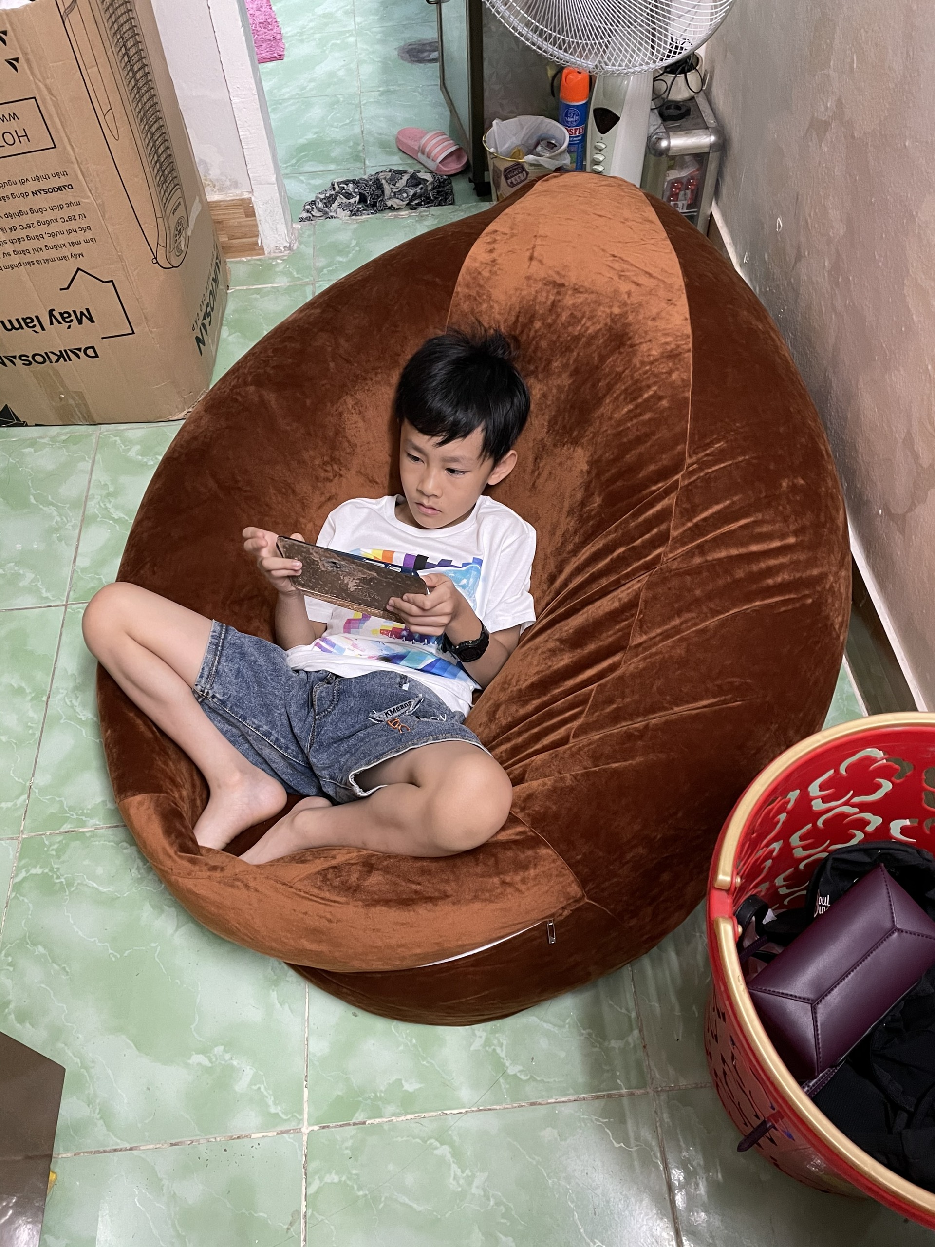 Ghế Lười Hạt Xốp cao cấp Gia công vải nhung êm ái, độ bền đường may tốt