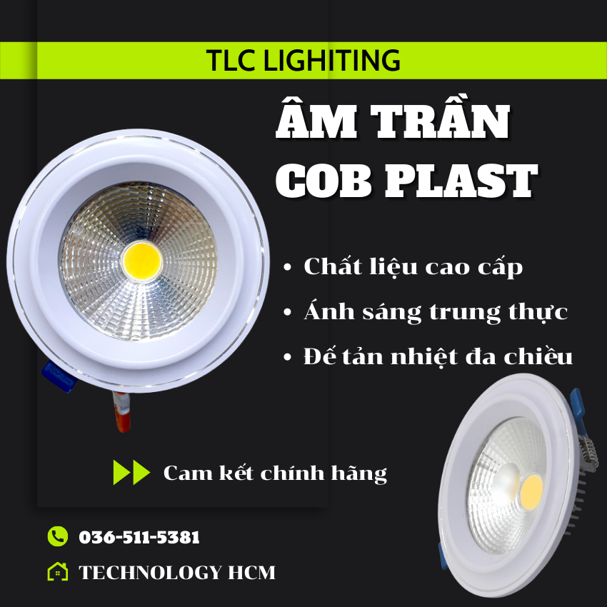 Đèn âm trần, đèn cob led, đèn led phòng học - đèn led âm trần nano cob tlc siêu sáng, siêu tiết kiệm, ánh sáng trung thực - bảo hành uy tín