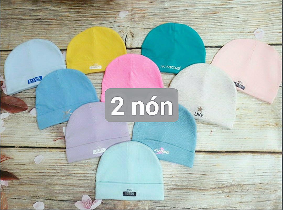 Combo 2 nón cho bé sơ sinh vải cotton xuất xứ Việt Nam thoáng mát co giãn 4 chiều