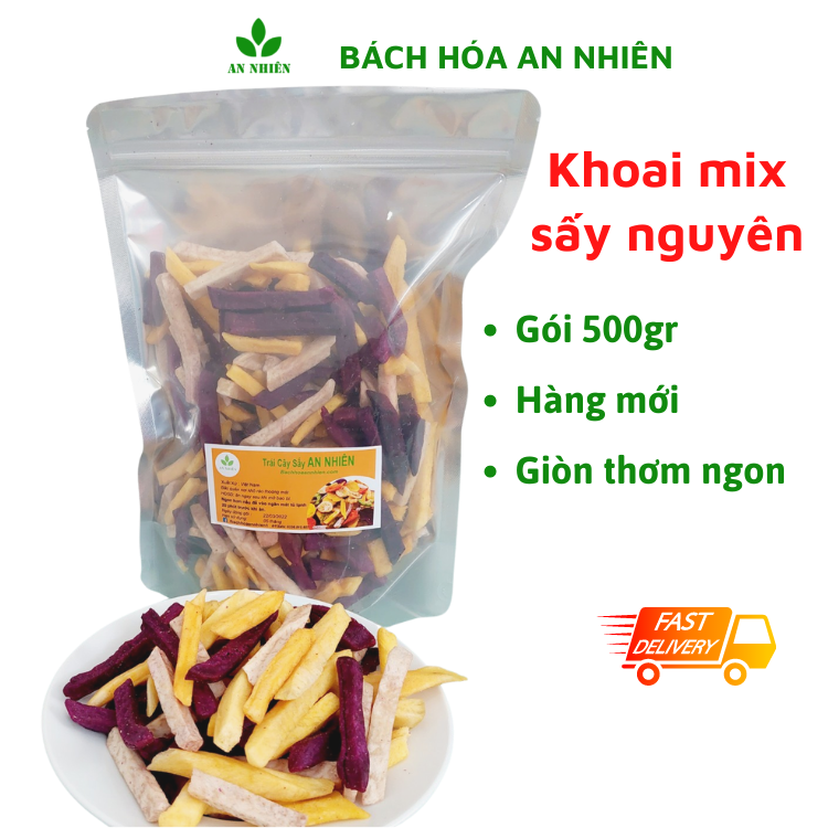 Mix khoai lang sấy khoai môn sấy hàng nguyên 500gr An Nhiên