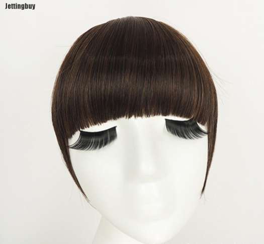 Fringe Clip Ở Trên Bangs, Tóc Nối Thẳng Nâu Đen * Thích Tóc Người