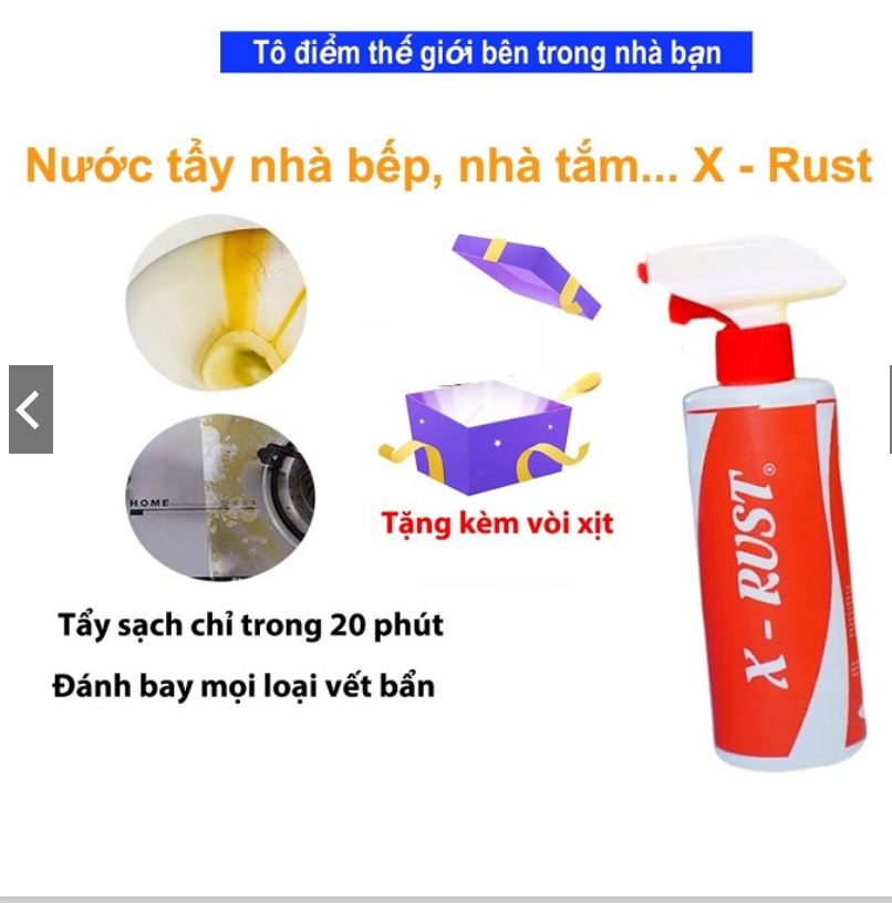 Chai xịt Tẩy X RUST Đa Năng Làm Sạch Bồn Cầu, Gương Kính , Làm Mới Đồ Vật Sáng Bóng