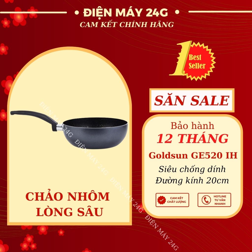Chảo chống dính Goldsun chảo nhôm sâu lòng GE520 IH Sử dụng trên mọi loại bếp thiết kế vân đá đẹp mắt siêu chống dính tiện lợi hàng chính hãng