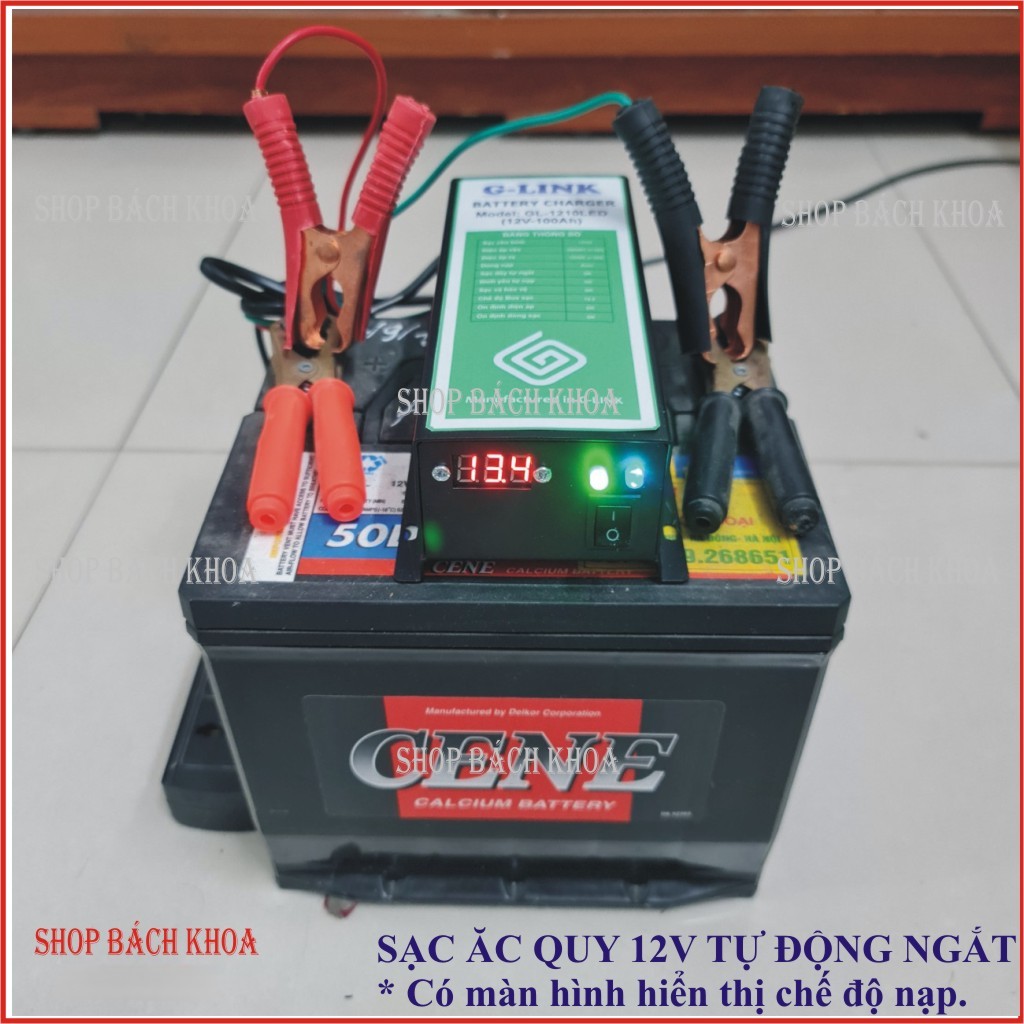 Bộ sạc acquy ô tô, sạc acquy dự phòng. Tự động ngắt khi đầy điện. Có màn hiển thị, có LED hiển thị. Điện áp 12V. Shop Bách khoa