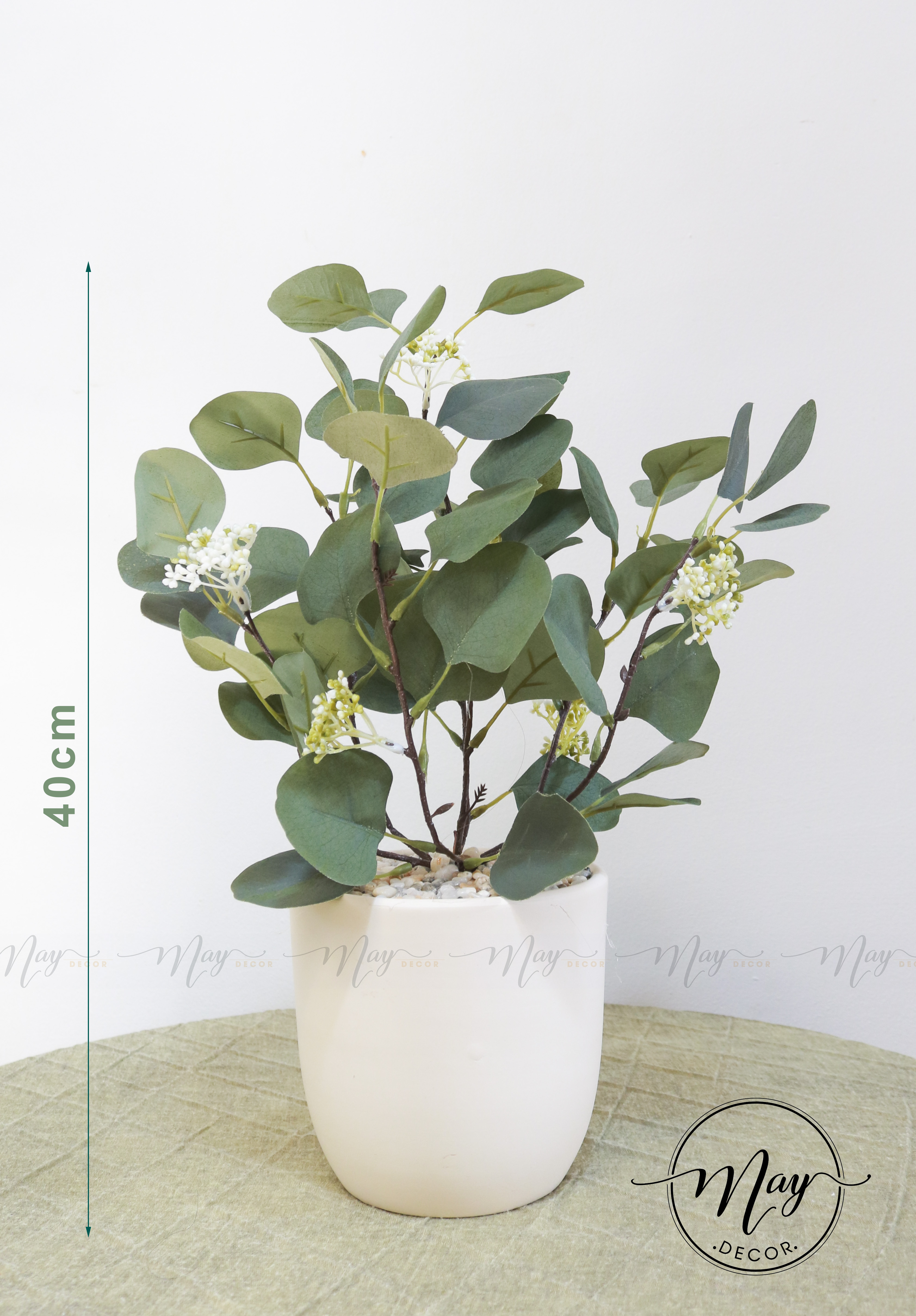 Cây giả - Chậu táo nở hoa lá bạc cao cấp 42cm