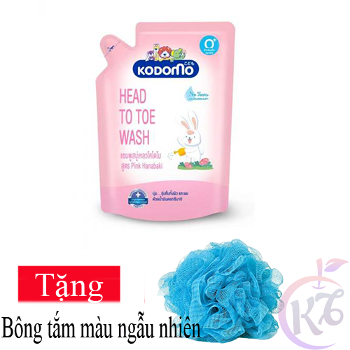 Sữa tắm gội Kodomo Pink Head To Toe Wash túi 380ml dành cho bé sơ sinhTặng