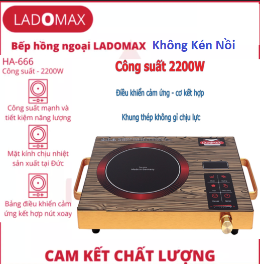 Bếp Hồng Ngoại LADOMAX HA-666. Mặt Kính Vân Gỗ , Bếp Hồng Ngoại CHEFS LIFE 3500W, không kén nồi . Có