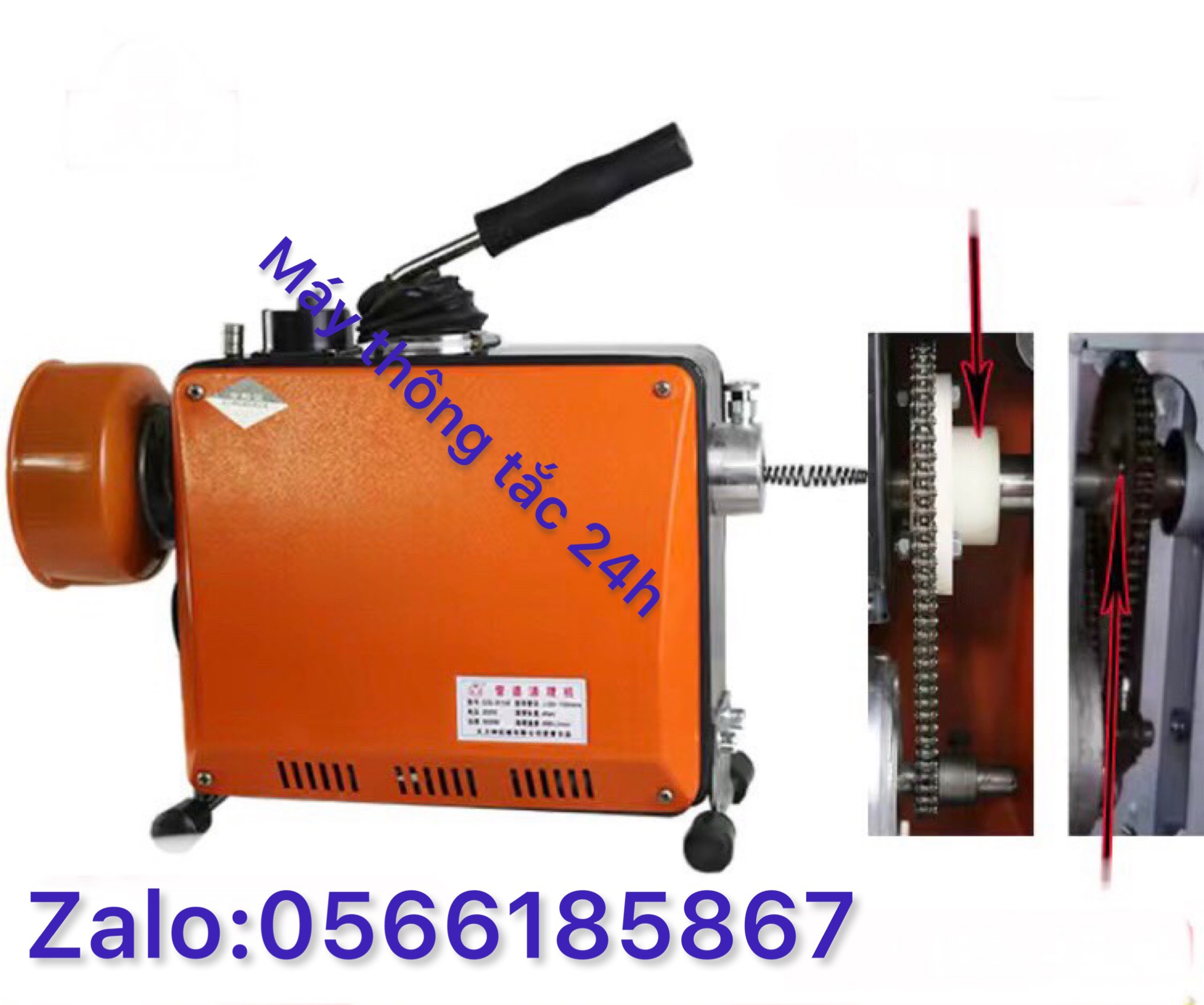 Máy thông tắc cống, đường ống gq 150-980w kèm 1 cuộn dây phi 16 + 1 bộ đầu thông + 1con lu có sẵn cuộn dây phi 8
