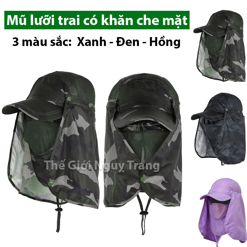 Mũ lưỡi trai có khăn che mặt rằn ri chống nắng câu cá, đi rừng