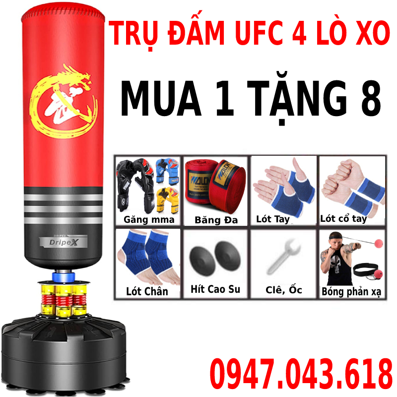 Trụ đấm boxing đấm bốc phản xạ võ thuật UFC EVERLAST cao cấp - tặng găng mma + băng đa - bao cát người lớn trẻ em dụng cụ tập gym tại nhà, bảo hành 12 tháng
