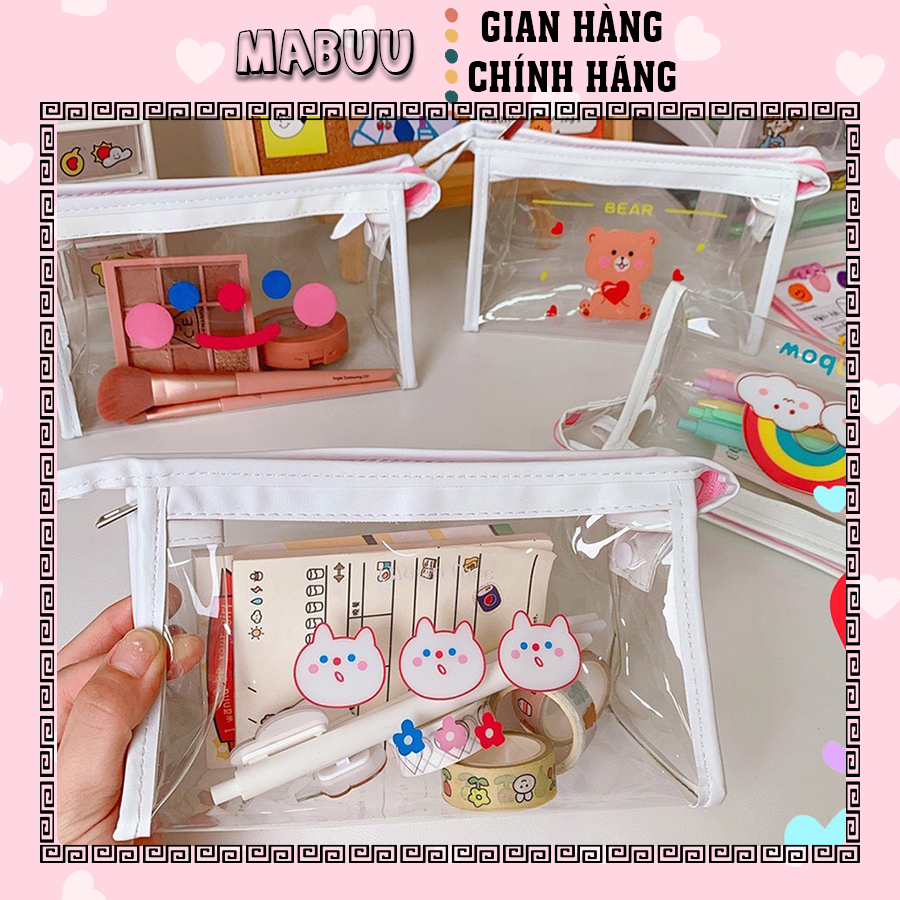 [HCM]Túi đựng Mỹ Phẩm/ Túi Đựng Bút trong suốt hoạ tiết hoạ hình - Giao màu ngẫu nhiên