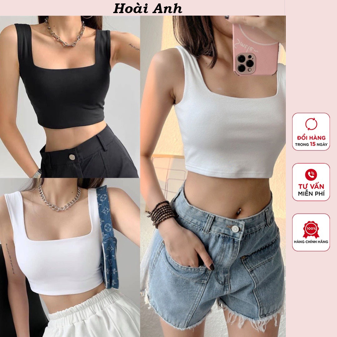 Áo croptop hai dây áo cổ vuông dáng ngắn croptop chất thun bozip mềm mịn ôm body sexy