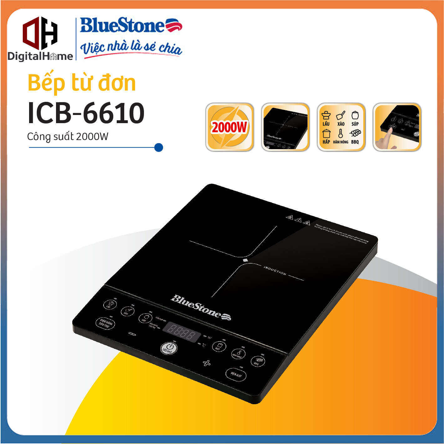Bếp từ đơn bluestone icb-6610, công suất 2000w,bảo hành chính hãng 2 năm