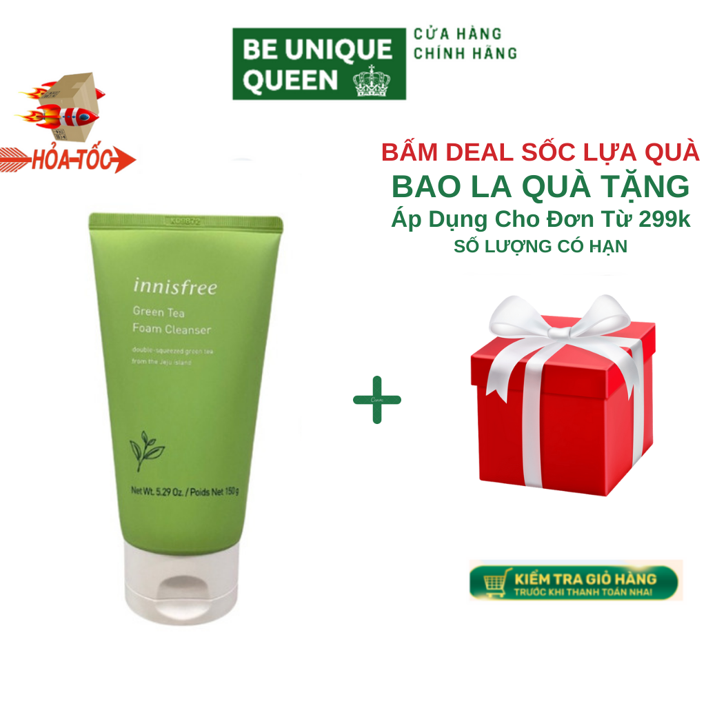 Kem sữa rửa mặt trà xanh innisfree green tea foam cleanser cho da dầu mụn chính hãng 150ml - srm