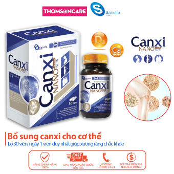 Bổ sung canxi nano, giúp xương răng chắc khỏe, canxi hữu cơ dễ hấp thu dùng cho cả gia đình, bà bầu - Lọ 30v sanofia