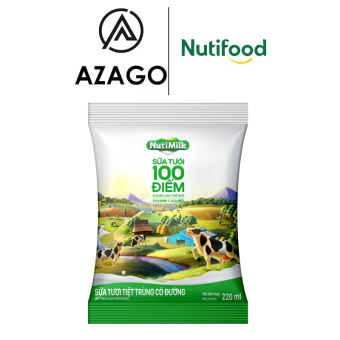 NutiMilk Sữa tươi 100 điểm - Sữa tươi tiệt trùng Có đường Bịch 220ml STCDB220AZ - Thương Hiệu NUTIFOOD - AZAGO