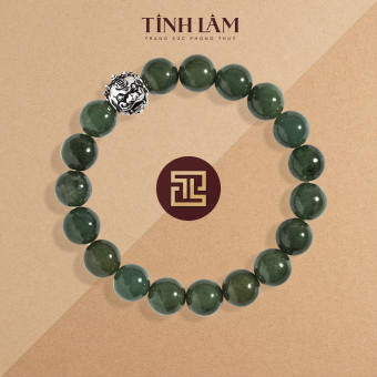TINH LÂM Vòng Tay Phong Thủy Cẩm Thạch Xanh 10 Li