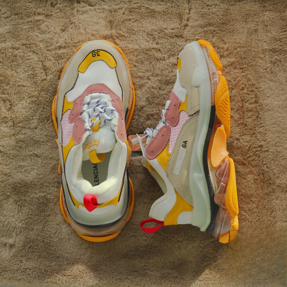 Giày thể thao nam nữ sneaker balen đế khí hồng vàng