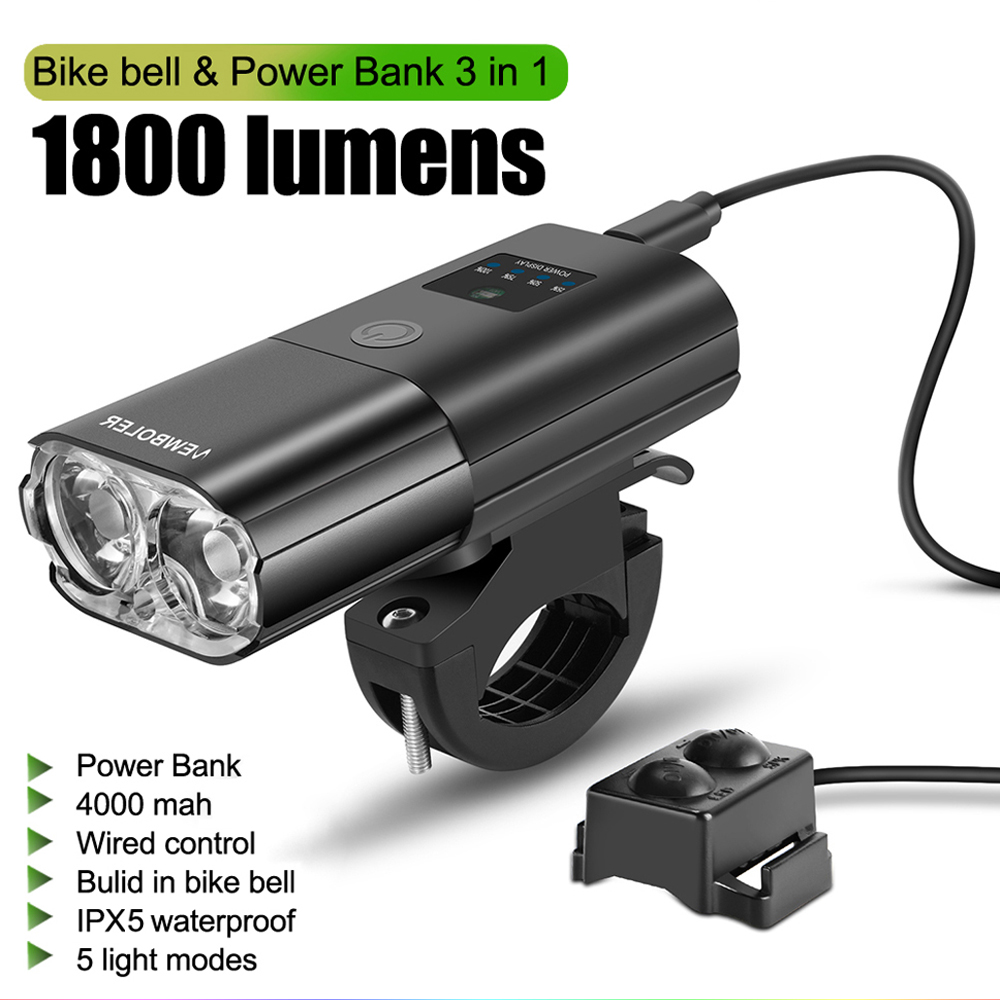 Newboler bộ đèn trước xe đạp cảm ứng thông minh 1800 lumens đèn pha led 4000mah sạc được usb kèm còi đèn xe đạp đèn pin xe đạp