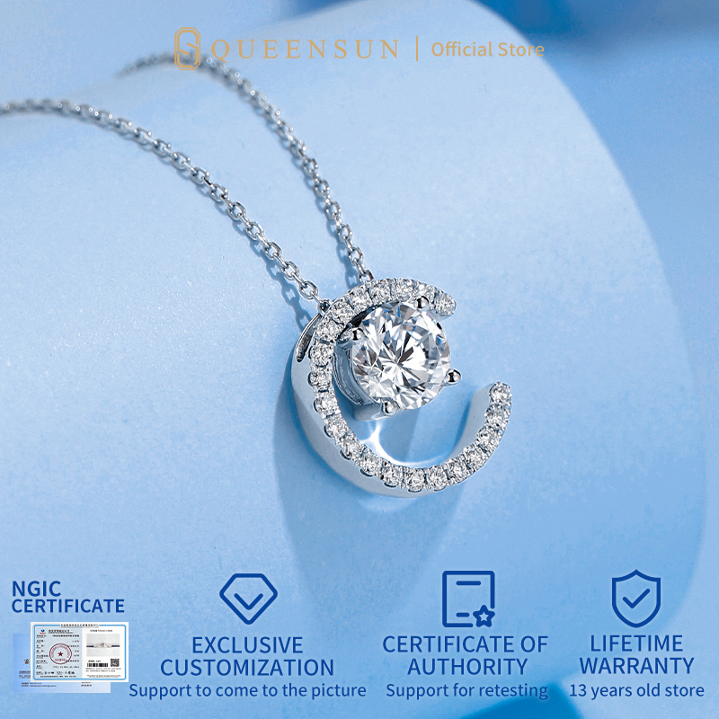 Queensun PT950 Platinum Light Luxury  C Three Wear Clavicle Chain True lab Diamond Pendant Necklace for Women'sC位钻石项链 necklace pendant，necklace women，minimalist pendant