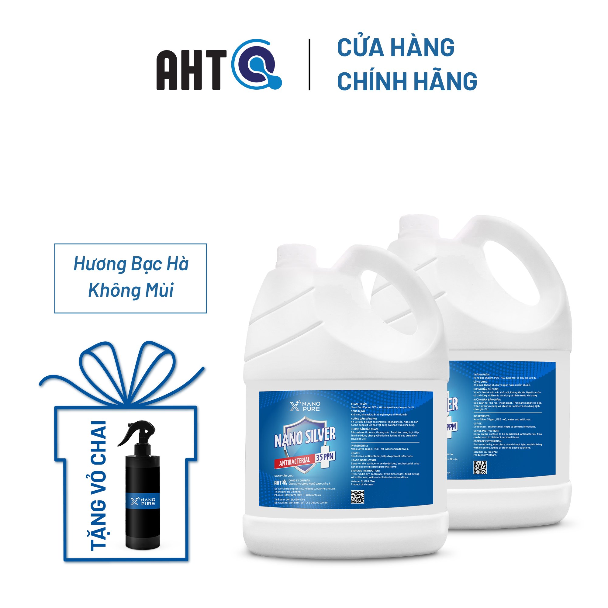 Combo 2 can dung Dịch Nano Bạc Khử Khuẩn Nano Xpure Nano Silver 35ppm - Diệt khuẩn, khử mùi, kháng khuẩn, không chứa cồn– Nano Bạc AHT Corp