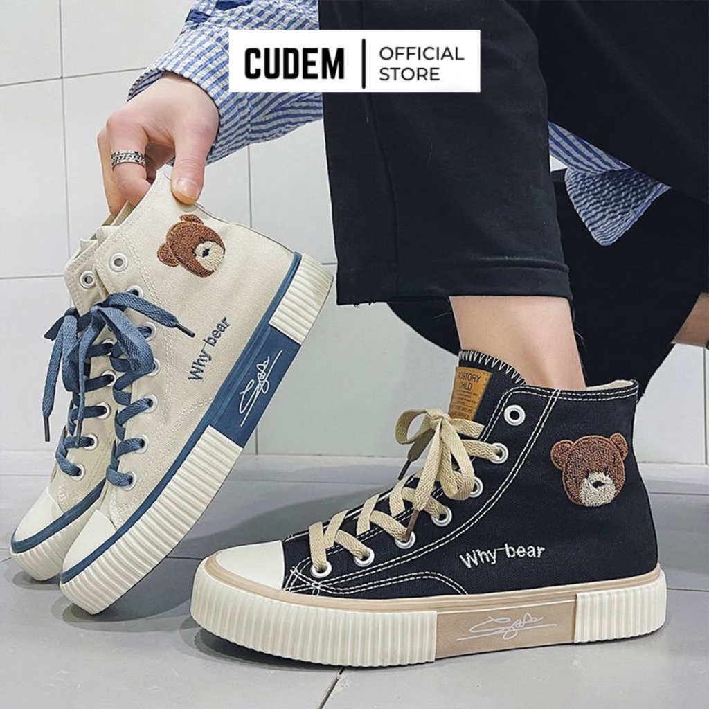 Giày cv cổ cao hình gấu dáng thể thao bata nữ ulzzang full box, giày học sinh đế bằng vải canvas s15