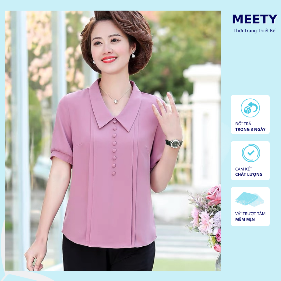 Áo trung niên bigsize,áo thun trung niên sang trọng cho mẹ kiểu dáng ngắn tay thiết kế cổ đức phối nút trẻ trung tn2 - meety