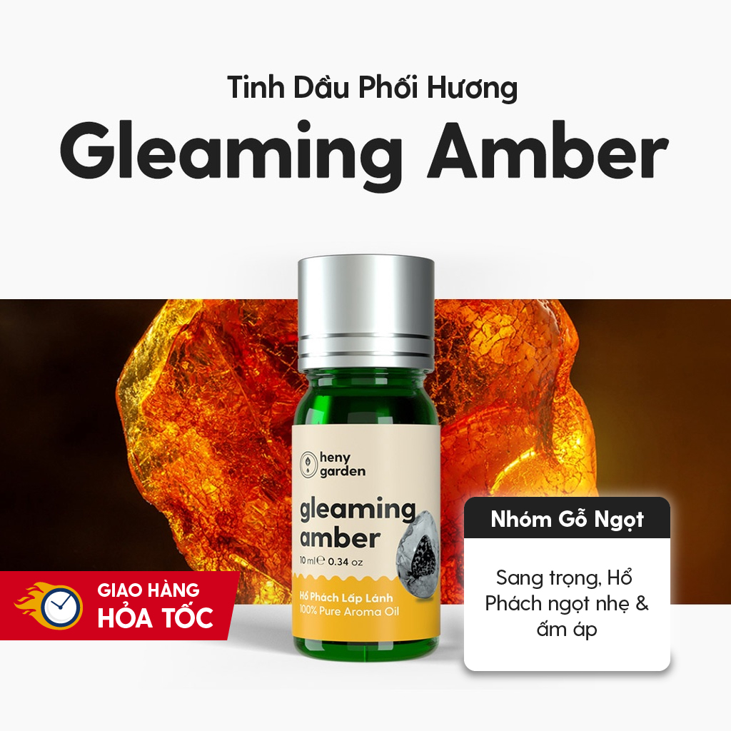 Tinh Dầu Thơm Phối Hương GLEAMING AMBER (Gỗ Ngọt) Mới HENY GARDEN Xông Thơm Phòng Khuếch Tán, Làm Nến Thơm Thư Giãn Giúp Dễ Ngủ 10mL