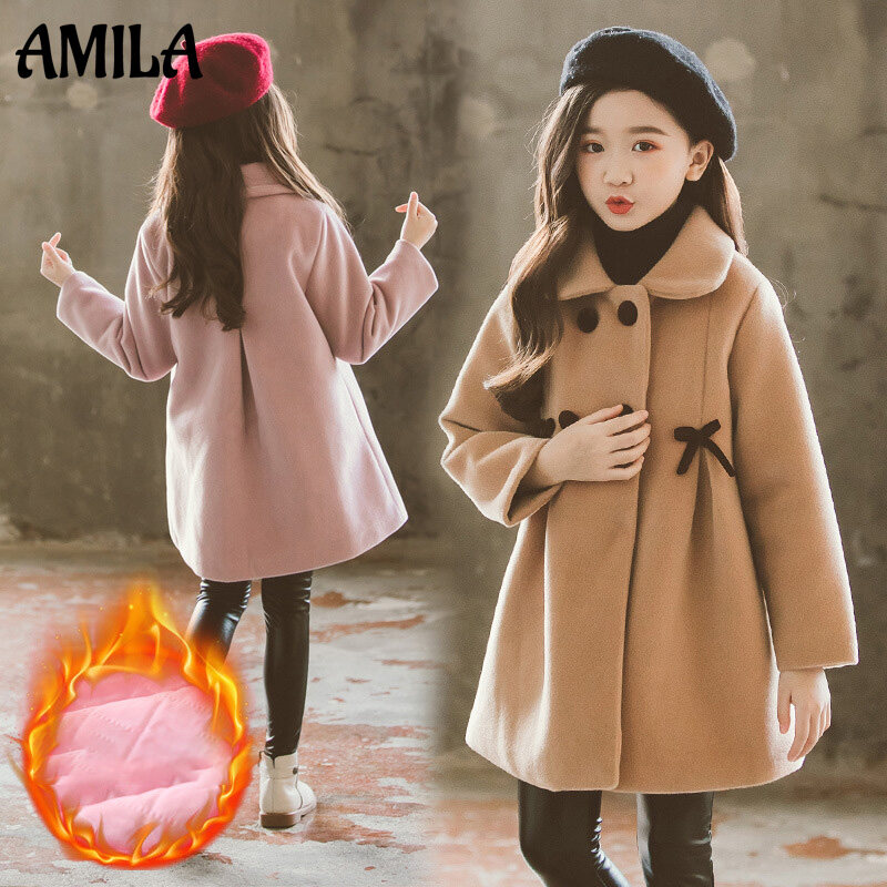 Liily's shop Jackets & Coats Girls' middle and older children's double-sided woolen coat Korean style Western-style children's thickened woolen coat