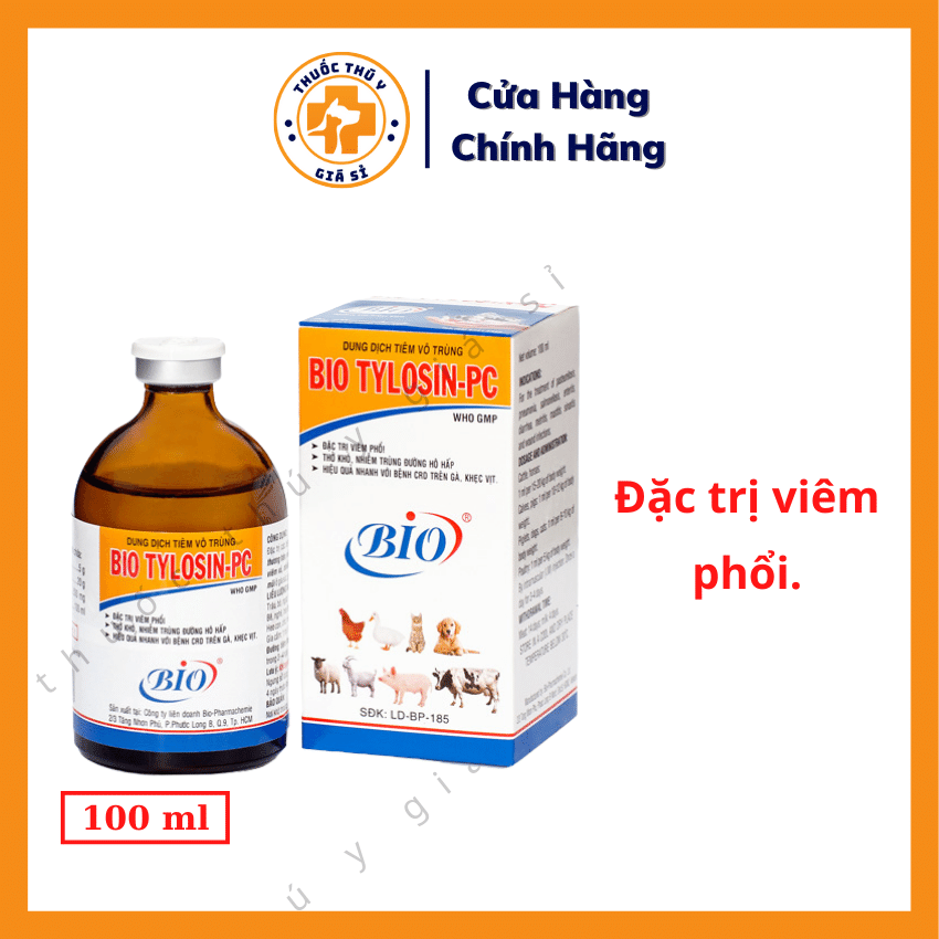 "Hoàn tiền đến 10%" Bio Tylosin PC 100ml - Trị Bệnh Viêm Phổi Thở Khó Nhiễm Trùng Đường Hô Hấp CRD T