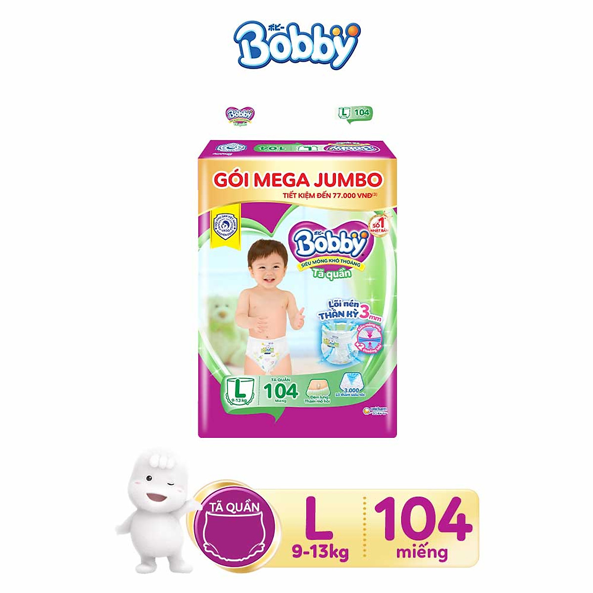 Tã quần bobby mega jumbo l104 mới