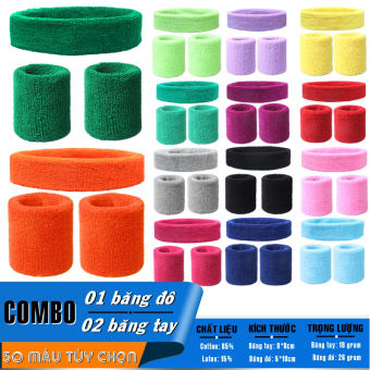 Combo 02 Băng Cổ Tay + 01 Băng Đô Thể Thao Trơn Thấm Mồ Hôi Nam Nữ Chơi Bóng Rổ Bóng Chuyền Cầu Lông Tennis Tập Gym Yoga
