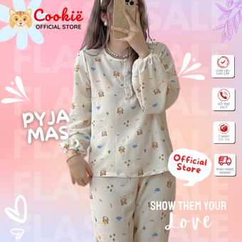 Đồ Ngủ Nữ Pyjama Chất Đũi Xốp Hàn Đẹp, Bộ Mặc Nhà Dễ Thương Cổ Trụ Tay Dài Bo Chun, Quần Dài Xinh Xắn PYXOX