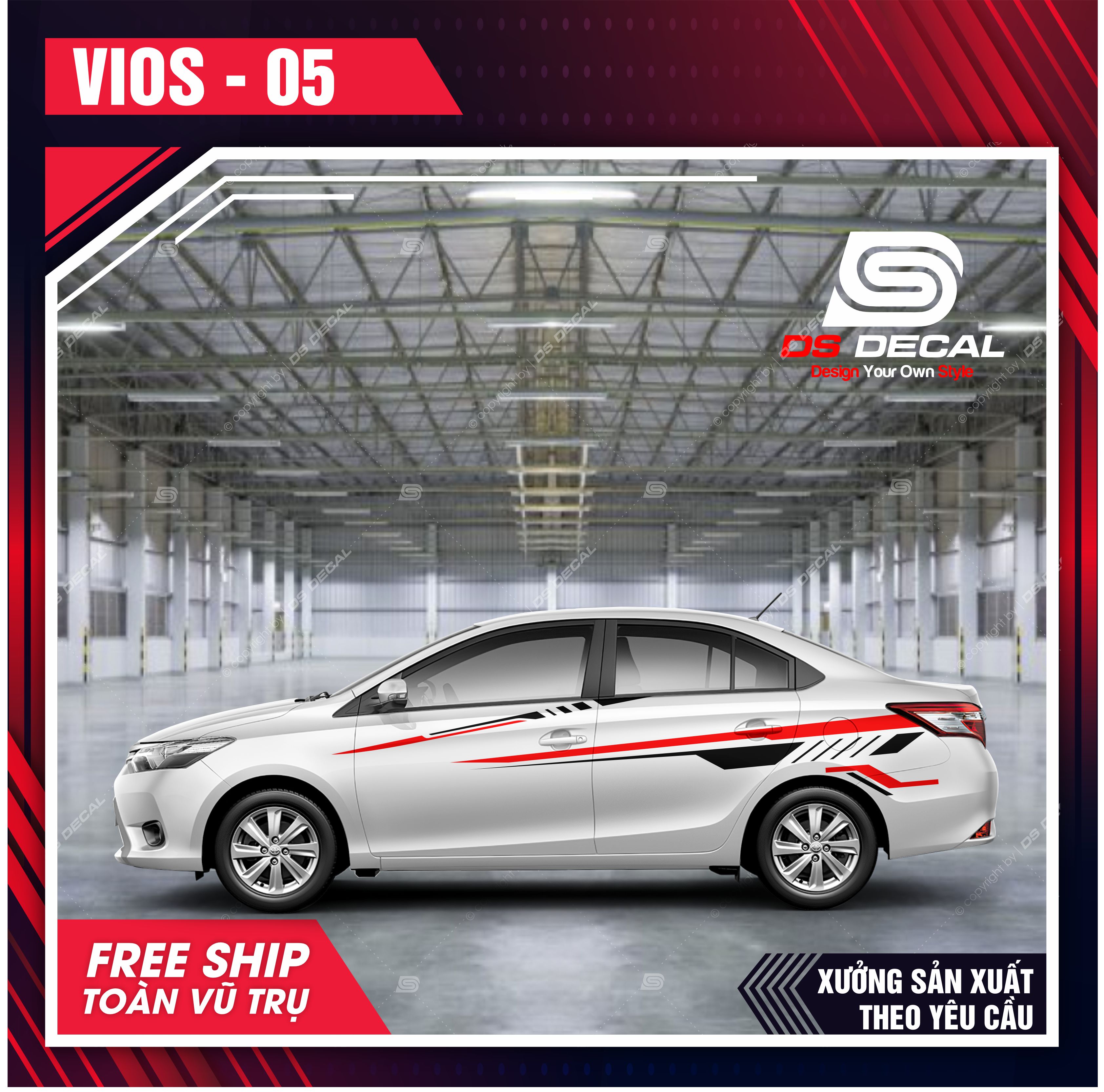 Tem dán xe ô tô Vios - 04, Sticker trang trí xe ô tô, tem dán xe ô tô PVC chống nước - DSDECAL