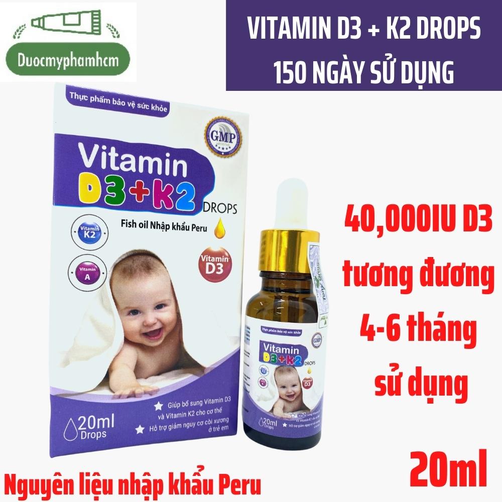 Vitamin D3 + K2 Drops 40000IU- 180 ngày sử dụng - Bổ sung vitamin D3 &amp;K2 Tăng cường hấp thu canxi tối đa Lọ 20ml