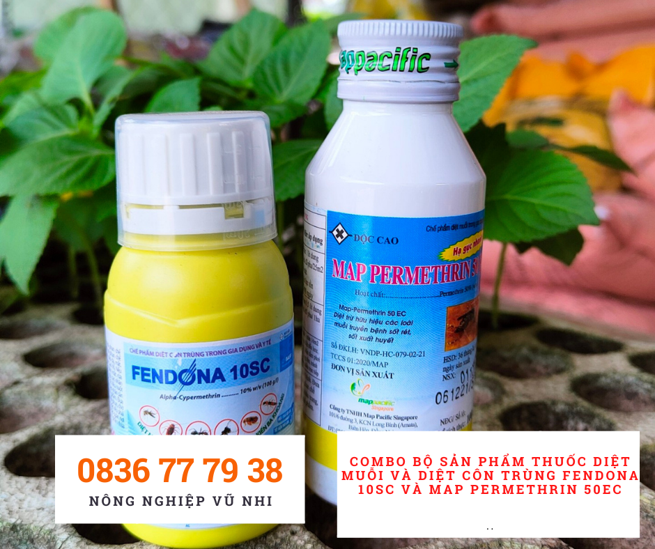 Combo bộ sản phẩm thuốc diệt muỗi và diệt côn trùng Fendona 10sc và Map Permethrin 50EC