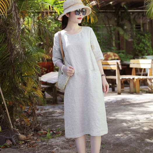 Đầm suông linen tay lỡ 2 túi bổ trước, chất vải linen mềm mát, thời trang  xuân hè 2021 | Shopee Việt Nam