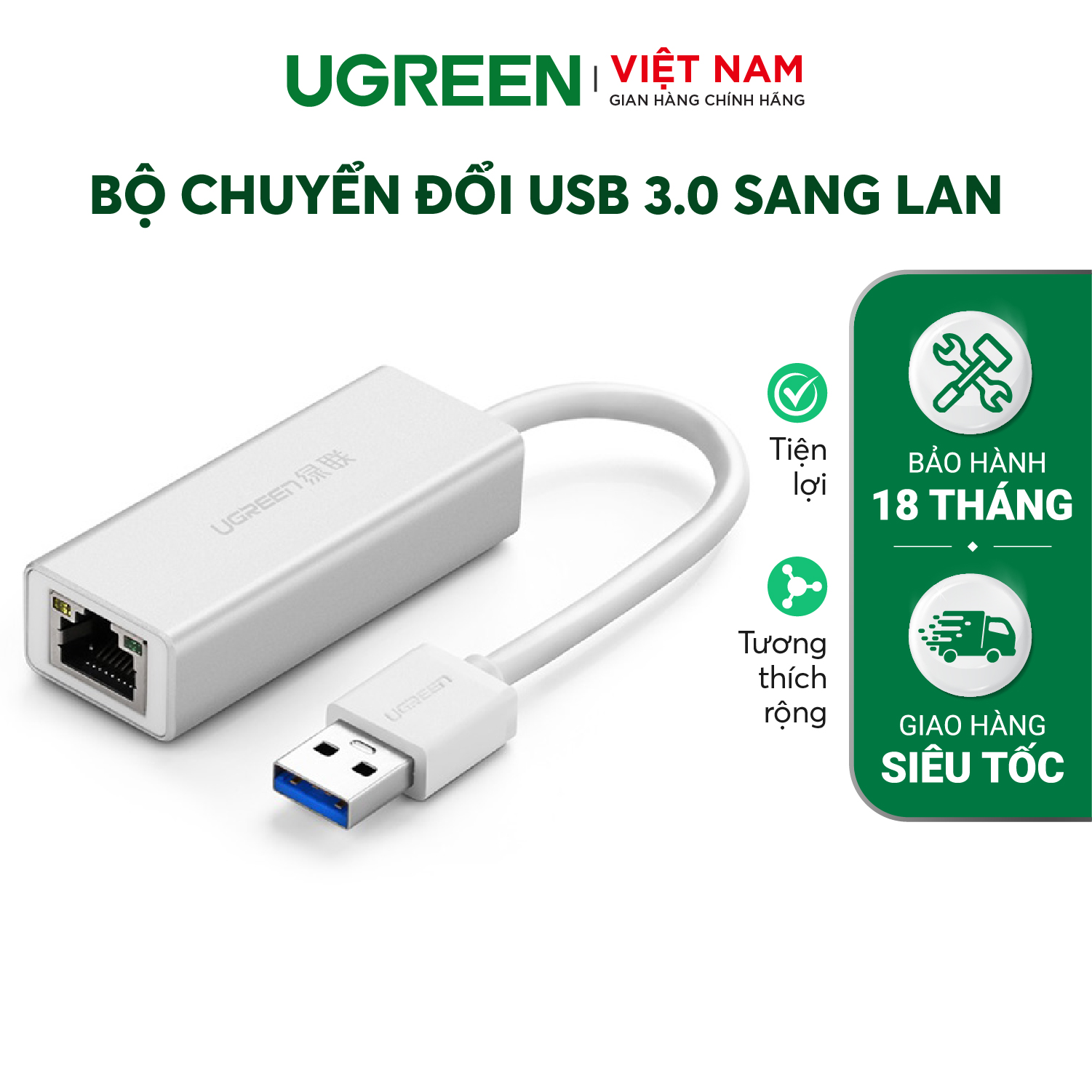 Cáp chuyển đổi USB 3.0 sang LAN 10/100/1000 Mbps UGREEN CR111 Kết nối ổn định | Bảo hành 18 Th 1 Đổi 1 20255