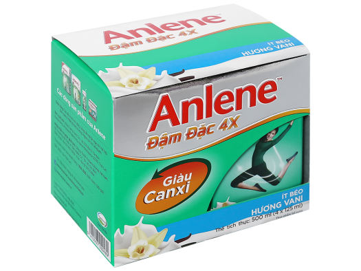 Sữa Anlene nước Đậm đặc 4X hương Vani/Socola 110ml x 4 Hộp