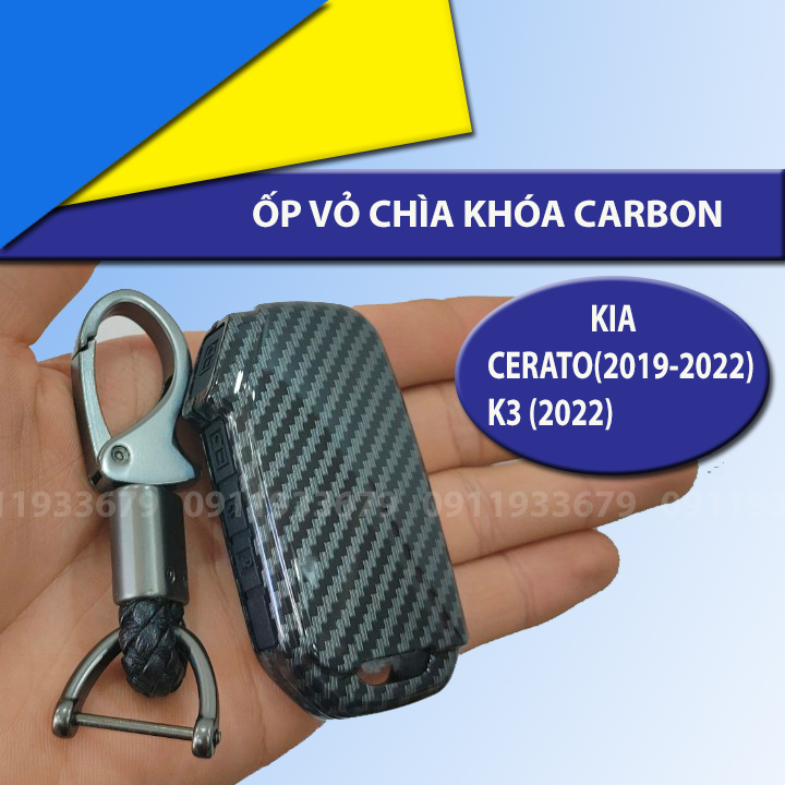HCM- Ốp vỏ chìa khóa Carbon KIA CERATO 2019-2022, Kia K3 2022 -kèm móc khóa