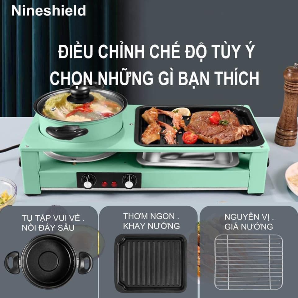 Bếp Lẩu Nướng Đa Năng Nineshield KB-303,bếp lẩu nướng đa năng ,nồi lẩu nướng đa năng ,bếp lẩu nướng Nineshield tay cầm chắc chắn cách nhiệt, có vỉ nướng kèm khay hứng,tiện lợi. an toàn ,hàng cao cấp, BH 12 THÁNG.