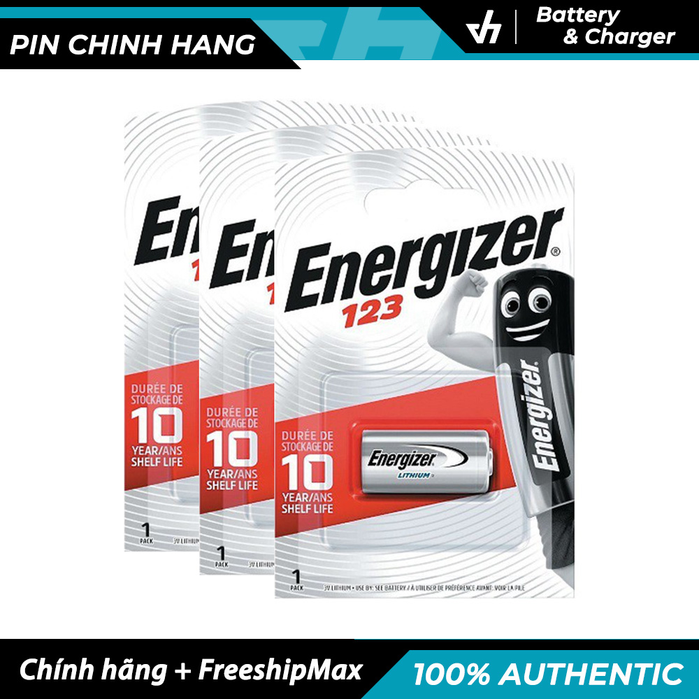 3 viên Pin Energizer 123 chuẩn Lithium điện áp 3V