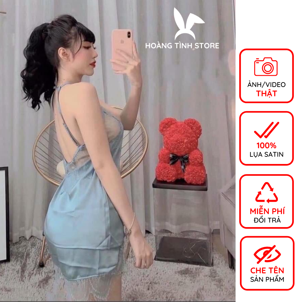 Đồ ngủ sexy / Set bộ yếm phối ren chất liệu lụa satin cao cấp mềm mịn mát freesize 40-65kg tùy chiều cao kèm quần ren siêu cute