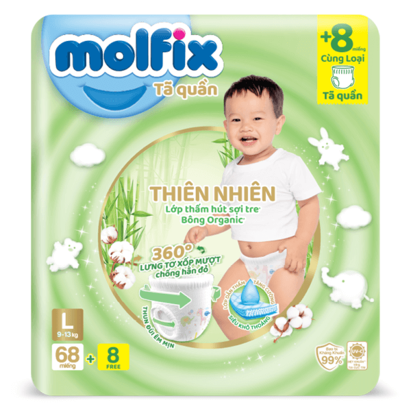 Tả/bỉm quần Molfix (M42/M76/L38/L68/XL34/XL62/XXL30/XXL56/XXXL24)+6/8 miếng